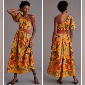 Farm Rio Anthropologie size medium One-Shoulder Maxi Dress